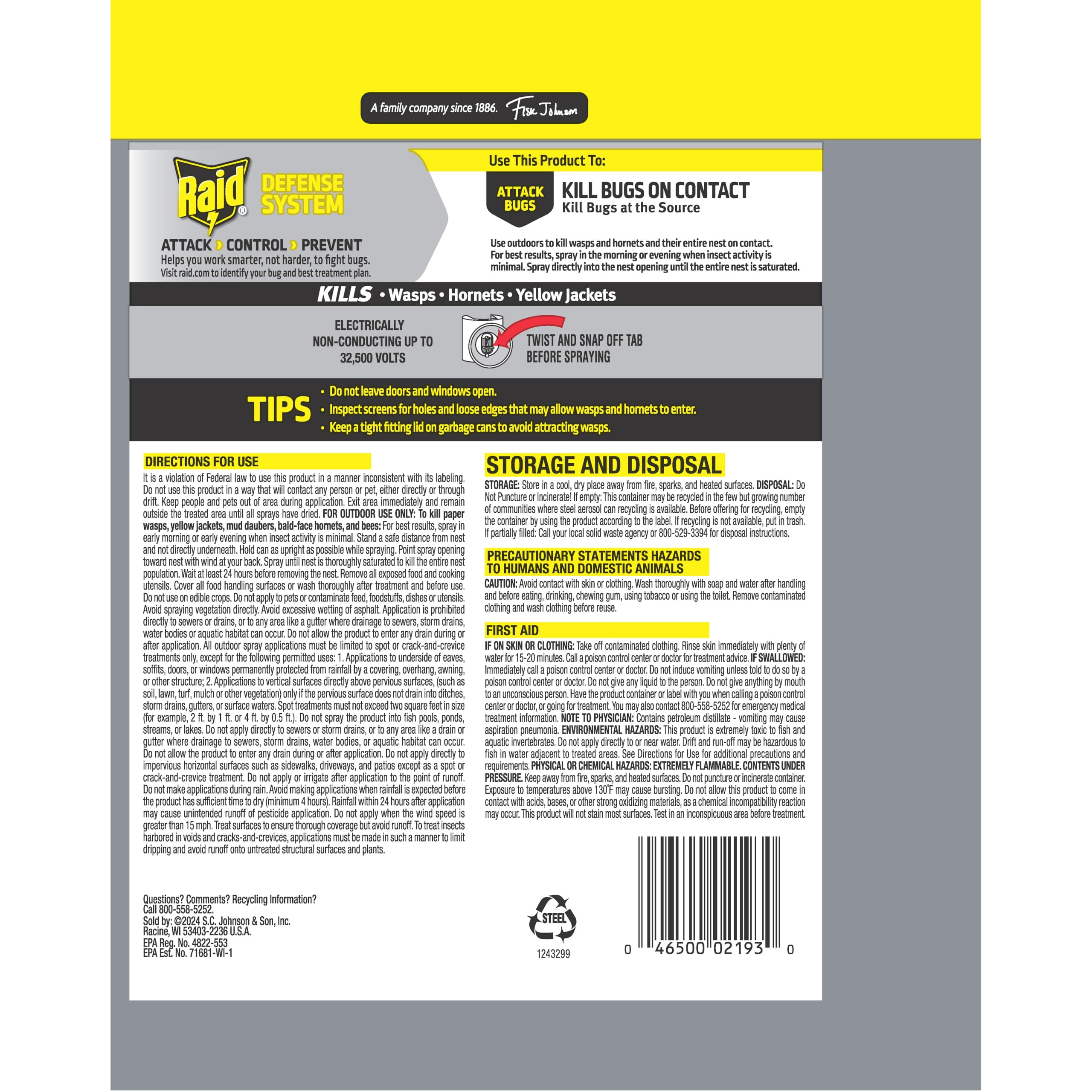 Raid Wasp & Hornet Killer Spray, Bug Killer Kills the Entire Nest, 14 Oz, 2 Count - Image 12