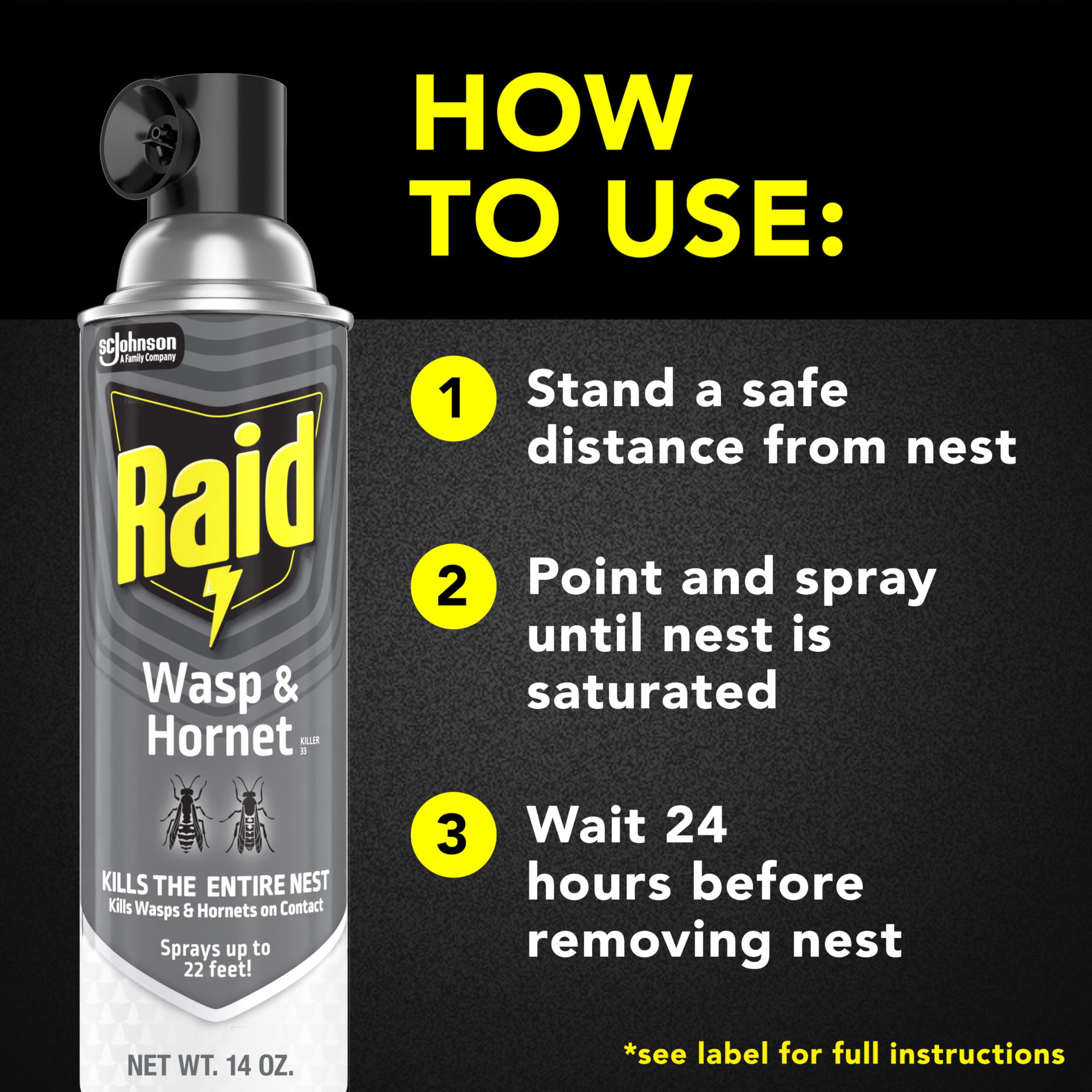 Raid Wasp & Hornet Killer Spray, Bug Killer Kills the Entire Nest, 14 Oz, 2 Count - Image 4