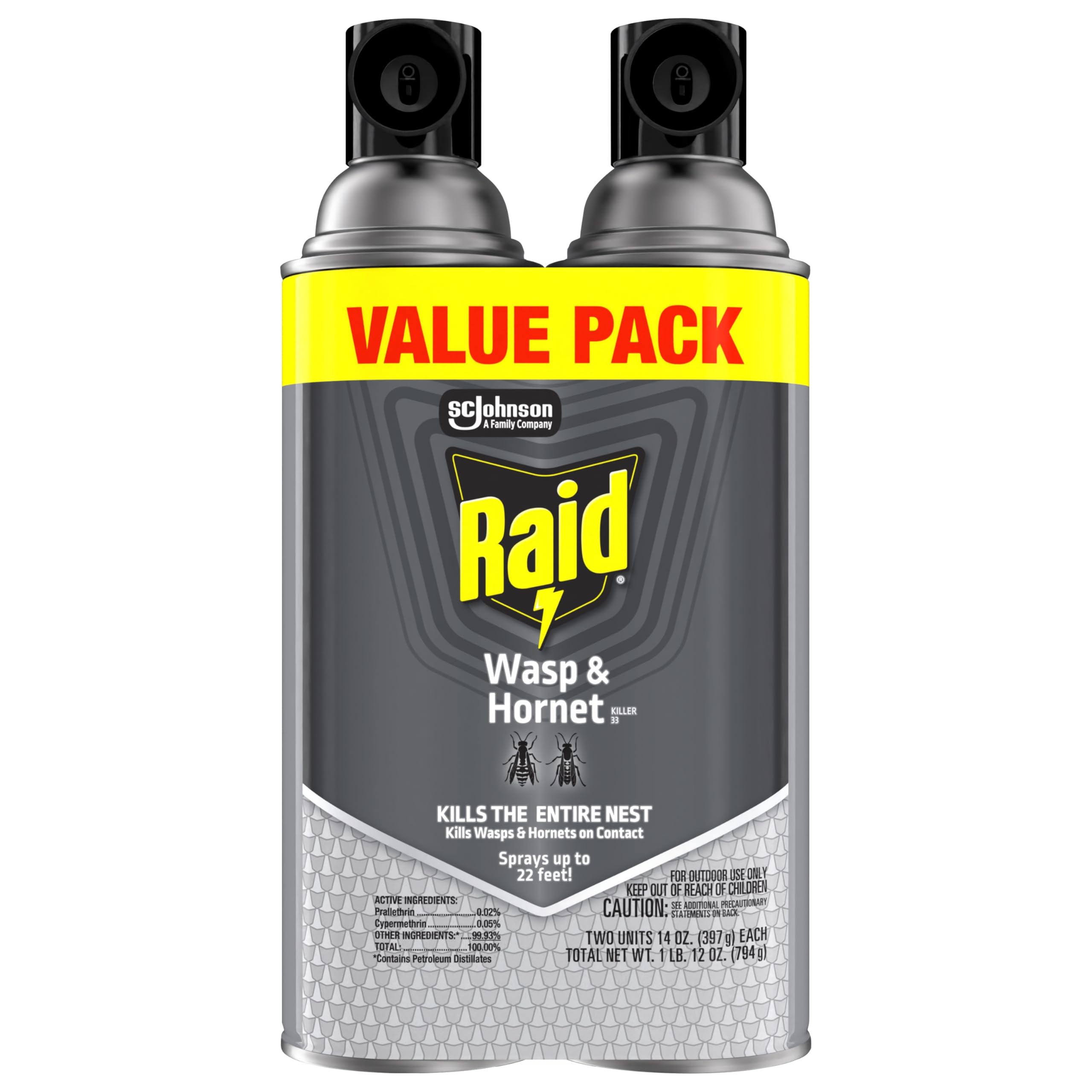 Raid Wasp & Hornet Killer Spray, Bug Killer Kills the Entire Nest, 14 Oz, 2 Count - Image 9