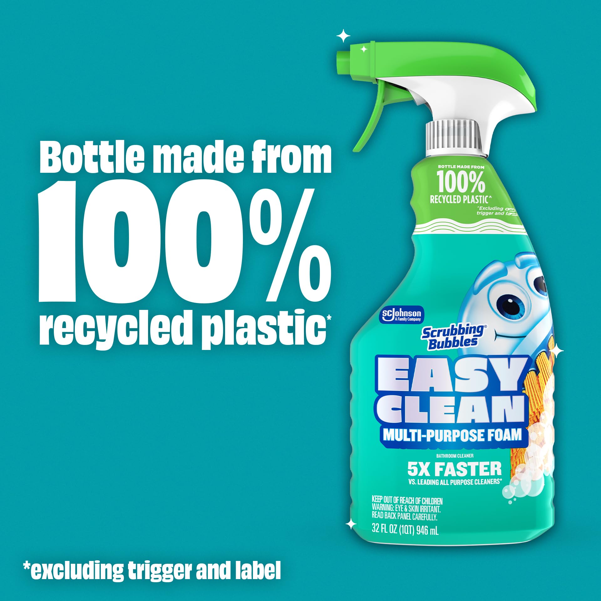 Scrubbing Bubbles Easy Clean Foaming Bleach-Free Bathroom All Purpose Cleaner, Fast-Acting Foam Cleans Limescale, Dirt and Grime on Showers, Sinks, Toilets, Tiles, Counters, & More, 32oz Spray - Image 6