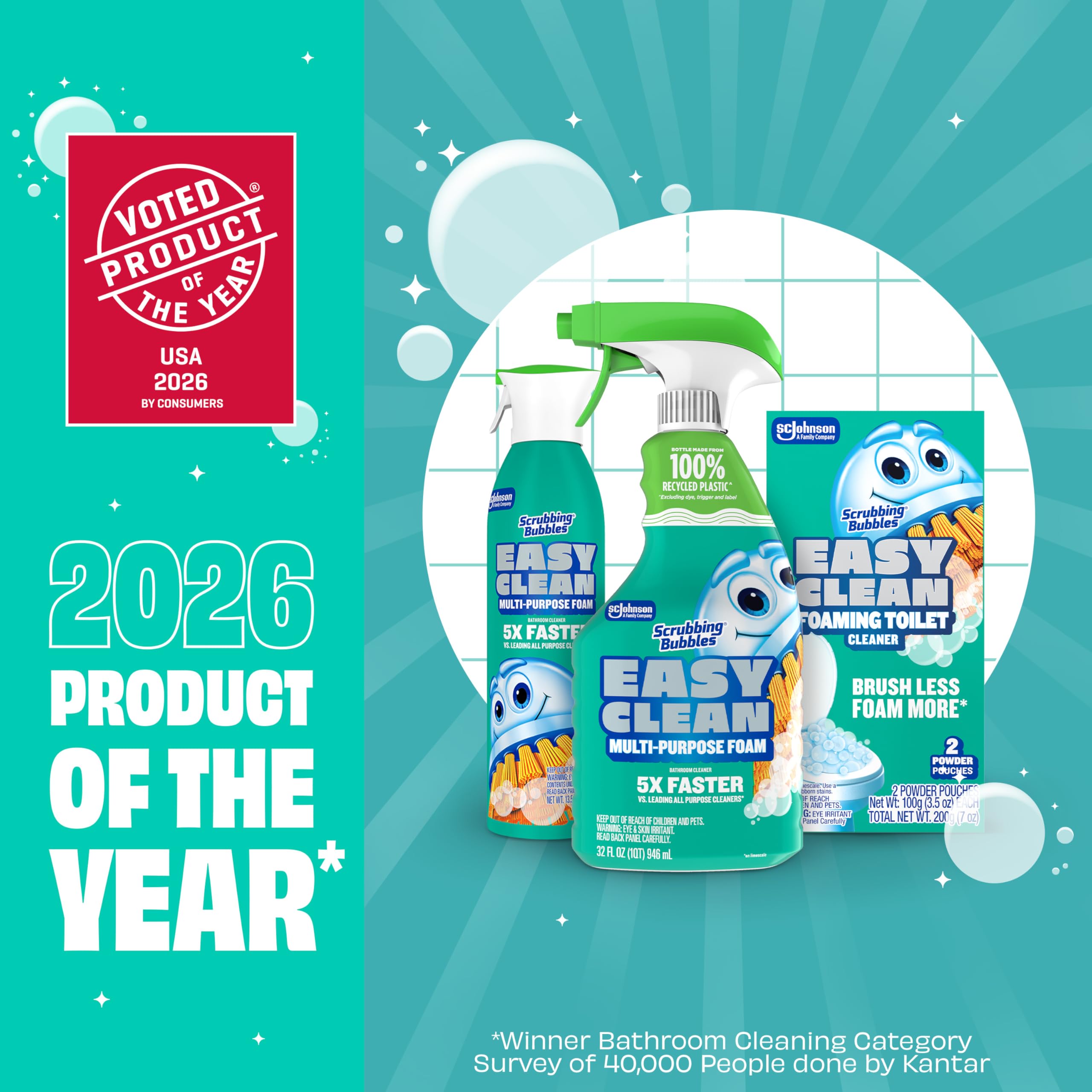 Scrubbing Bubbles Easy Clean Foaming Bleach-Free Bathroom All Purpose Cleaner, Fast-Acting Foam Cleans Limescale, Dirt and Grime on Showers, Sinks, Toilets, Tiles, Counters, & More, 32oz Spray - Image 8