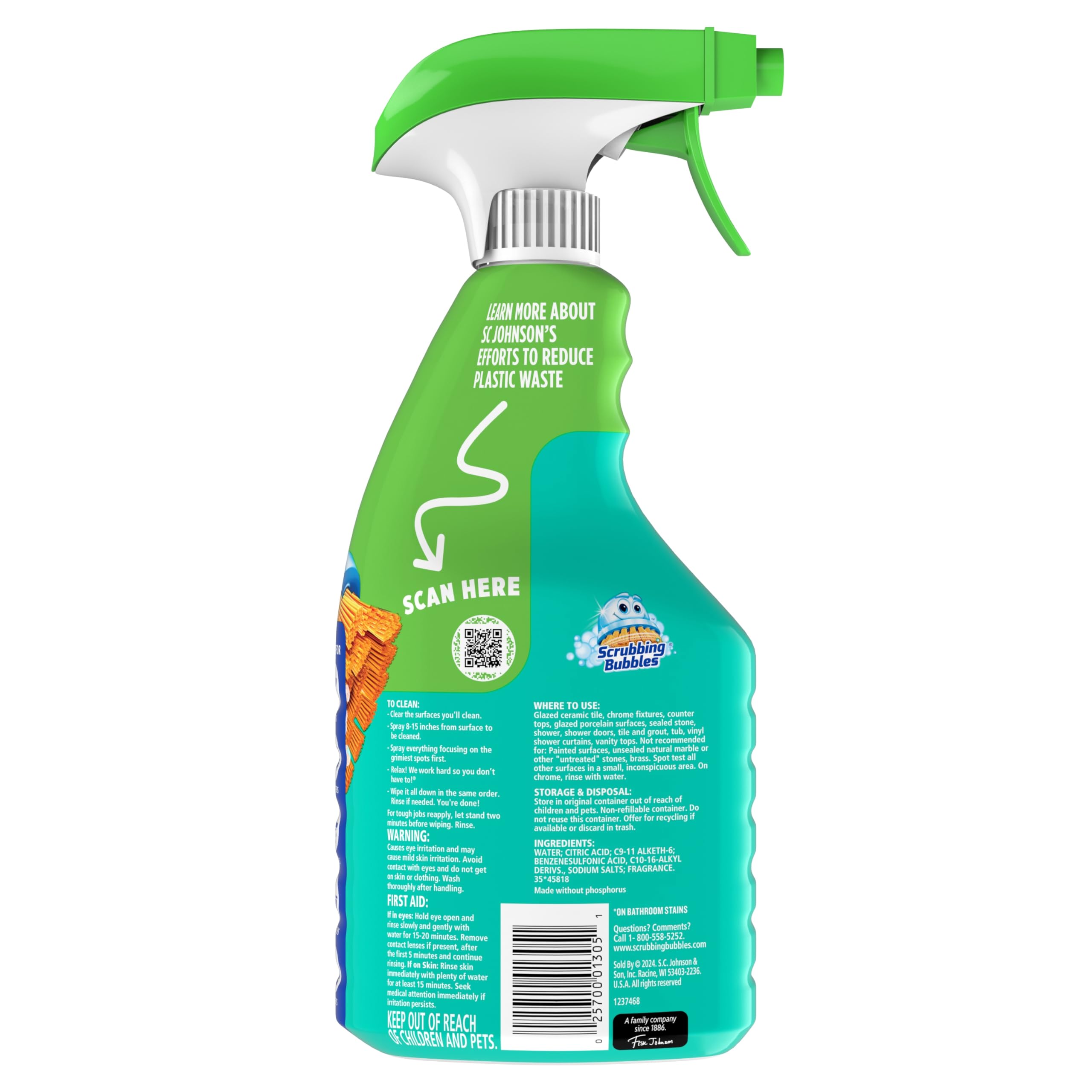 Scrubbing Bubbles Easy Clean Foaming Bleach-Free Bathroom All Purpose Cleaner, Fast-Acting Foam Cleans Limescale, Dirt and Grime on Showers, Sinks, Toilets, Tiles, Counters, & More, 32oz Spray - Image 9