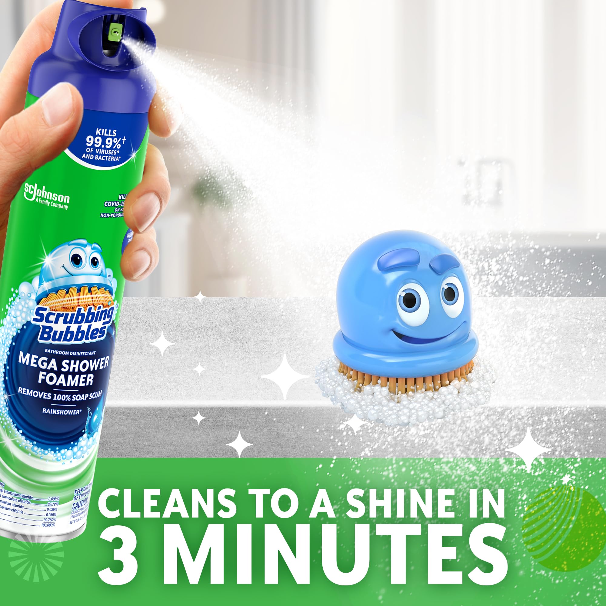 Scrubbing Bubbles Mega Bathroom and Shower Foamer Aerosol, Rainshower Scent, 20oz (Pack of 2) - Image 6