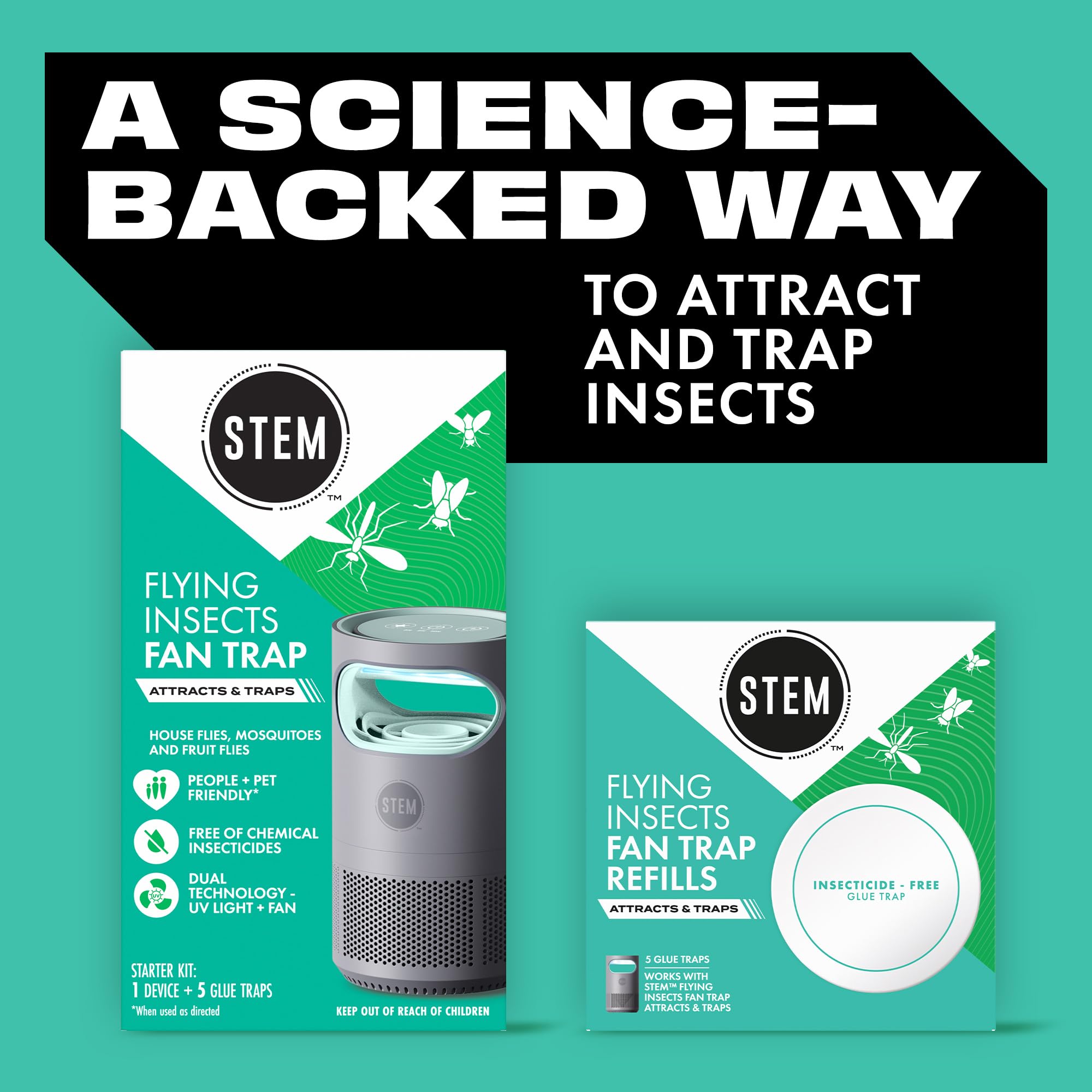 STEM Flying Insect Fan Trap for Indoor Bug Control, Attracts Mosquitoes, Fruit Flies, and House Flies, Plug-in Fan with UV Light, Starter Kit Includes 1 Device and 5 Glue Traps - Image 9