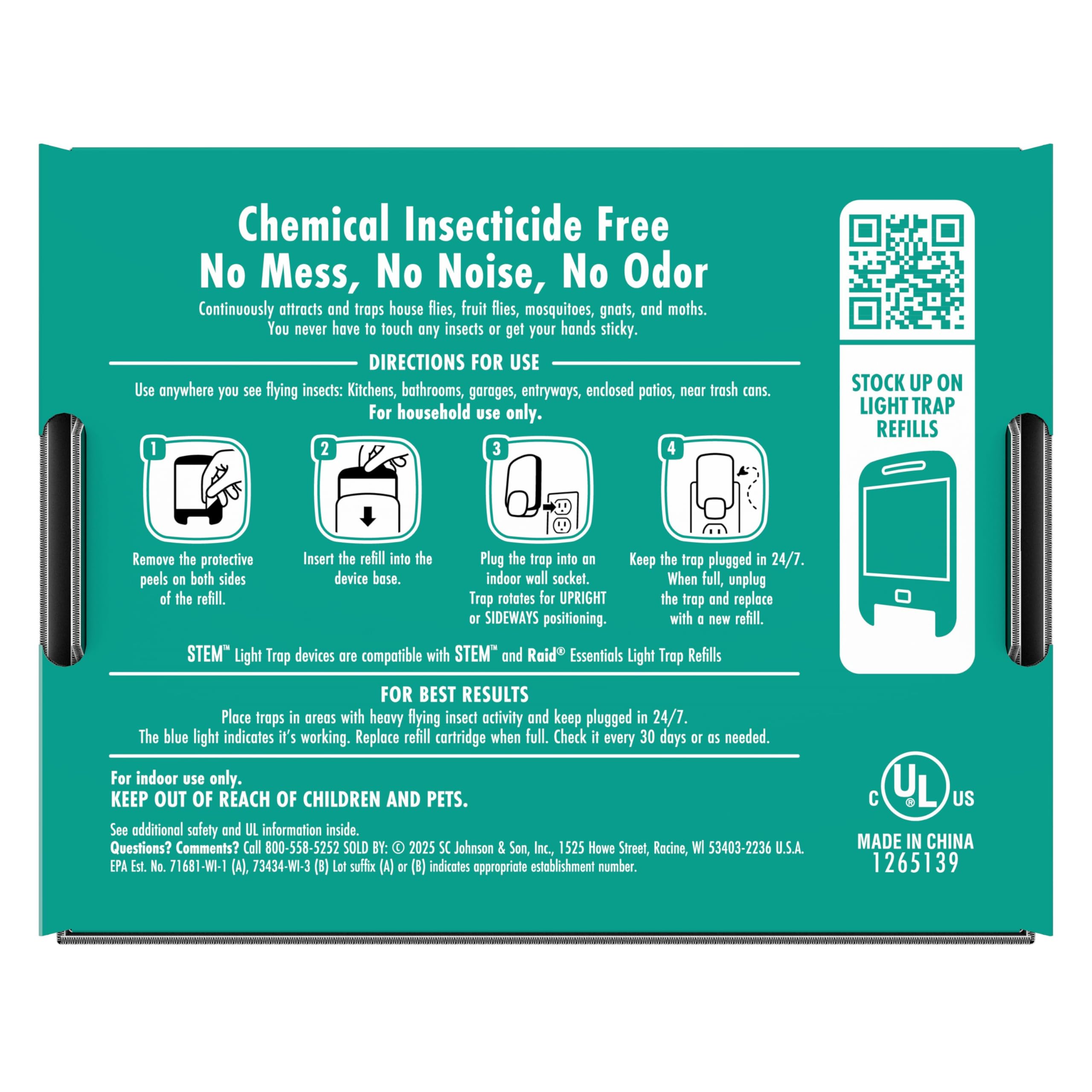 STEM Flying Insect Trap - Indoor Fruit Fly & Gnat Catcher for Home, Kitchen & Any Room, Attracts & Traps Bugs, Soft Blue UV Light - Includes 2 Plug-In Devices & 2 Cartridges - Image 11