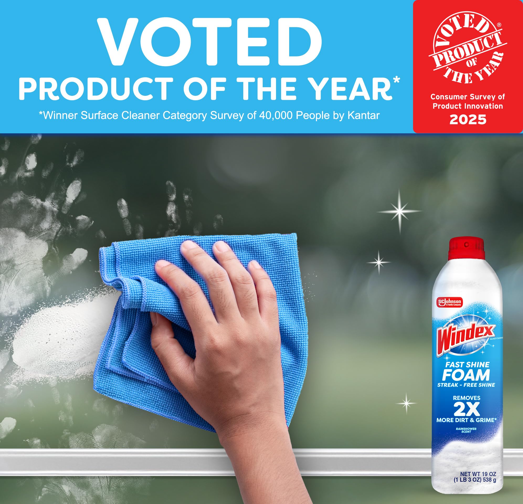 Windex Fast Shine Foam Glass Cleaner, No-Drip Windows, Doors, Mirrors & Countertops Aerosol Cleaning Spray, Streak-Free Shine, Removes Fingerprints, Dust, Dirt, Grime & More 19 oz (Pack of 1) - Image 4