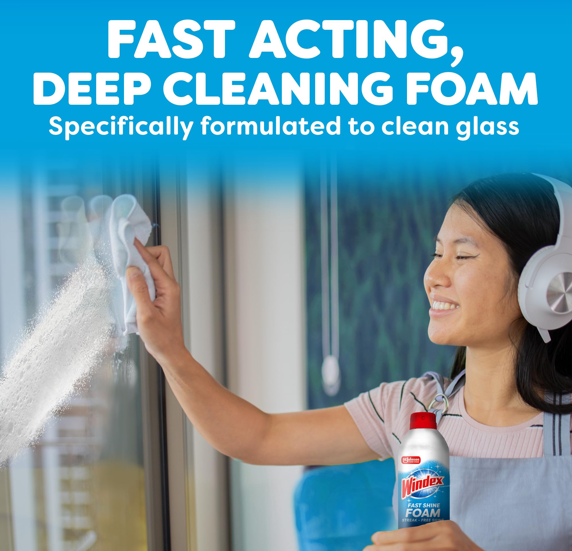 Windex Fast Shine Foam Glass Cleaner, No-Drip Windows, Doors, Mirrors & Countertops Aerosol Cleaning Spray, Streak-Free Shine, Removes Fingerprints, Dust, Dirt, Grime & More 19 oz (Pack of 1) - Image 7