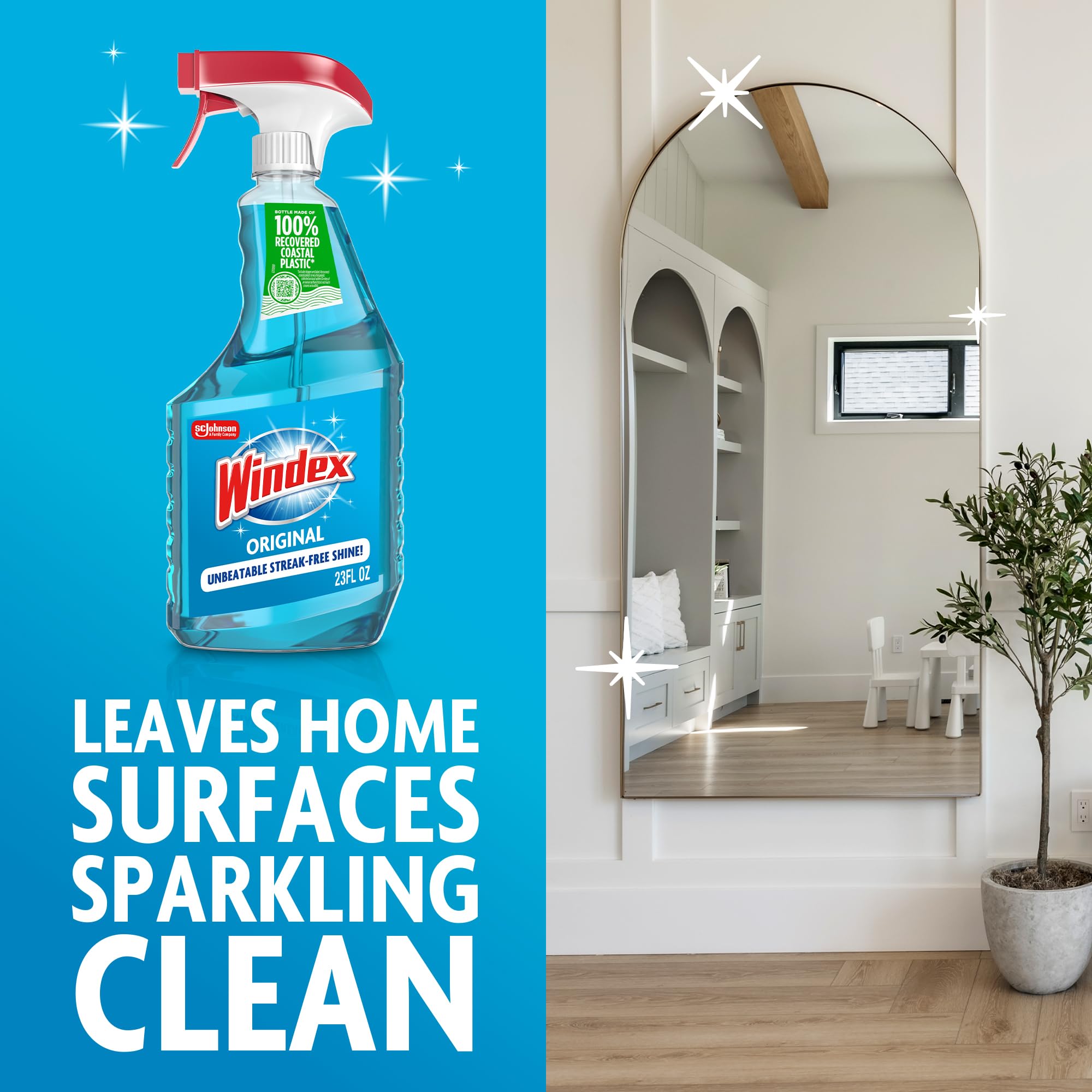 Windex Glass and Window Cleaner Spray Bottle, Packaging Designed to Prevent Leakage and Breaking, Surface Cleaning Spray, Original Blue Scent, 23 Fl Oz - Image 7