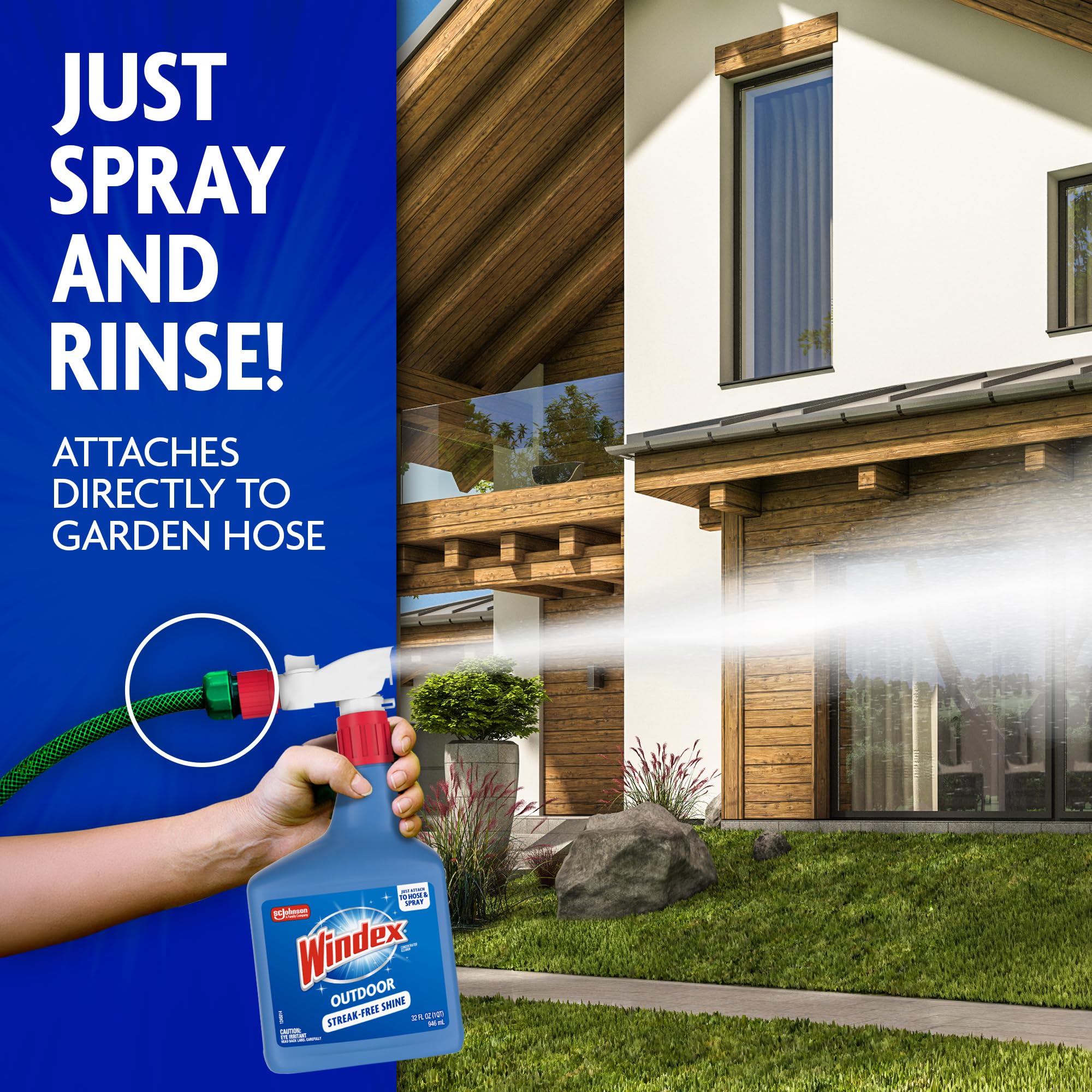 Windex Outdoor Window and Glass Cleaner for Hose Ammonia Free, Concentrated Formula for Deep Outdoor Clean, Patio Cleaner, Compatible With All Hoses, 32 Fl Oz (Pack of 2) - Image 4