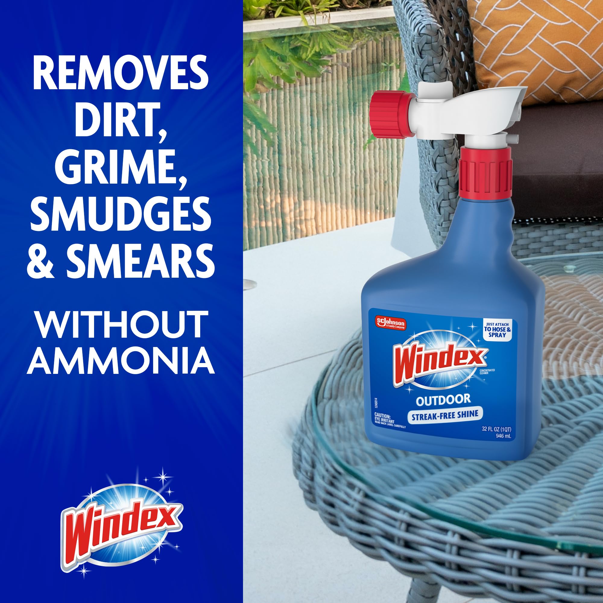 Windex Outdoor Window and Glass Cleaner for Hose Ammonia Free, Concentrated Formula for Deep Outdoor Clean, Patio Cleaner, Compatible With All Hoses, 32 Fl Oz (Pack of 2) - Image 5