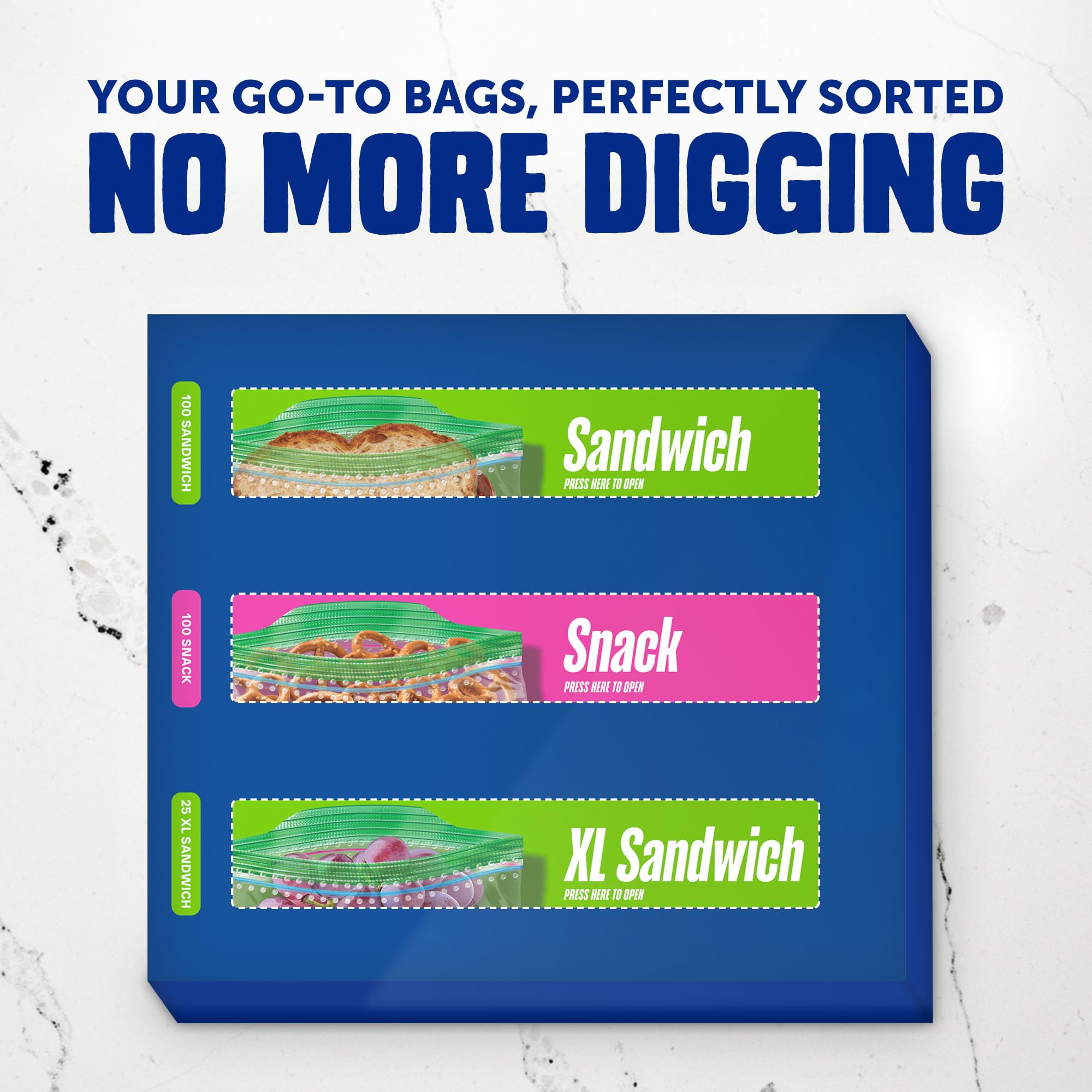 Ziploc Brand Lunch Trio Variety Pack with EasyGuide Texture, Grip ’n Seal Technology, 225 count - Image 3