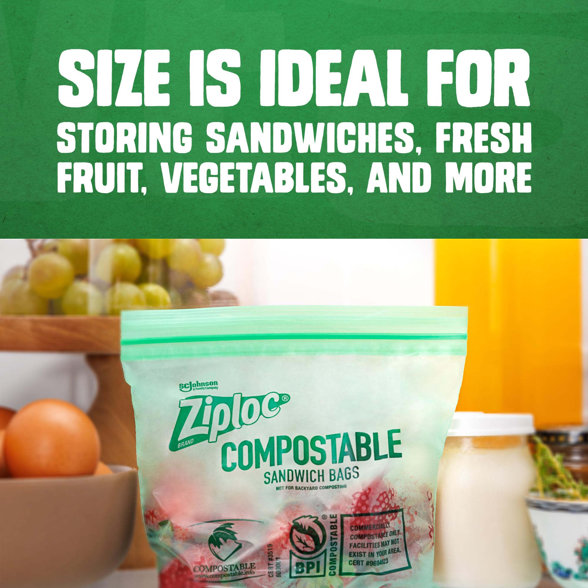 Ziploc Compostable Sandwich and Snack Bags for On The Go Freshness, Designed to be Commercially Compostable, 40 Bags - Image 4
