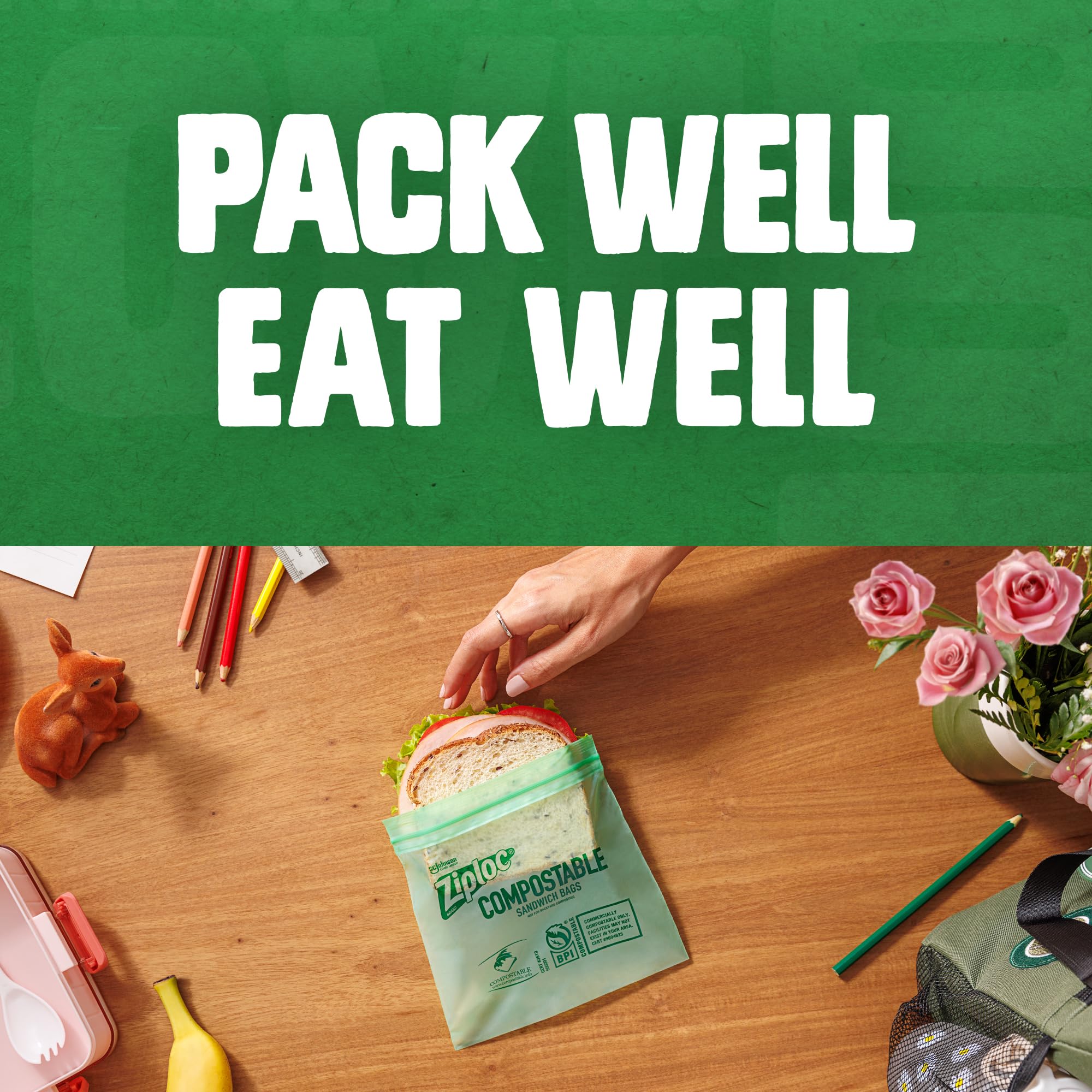 Ziploc Compostable Sandwich and Snack Bags for On The Go Freshness, Designed to be Commercially Compostable, 40 Bags - Image 5