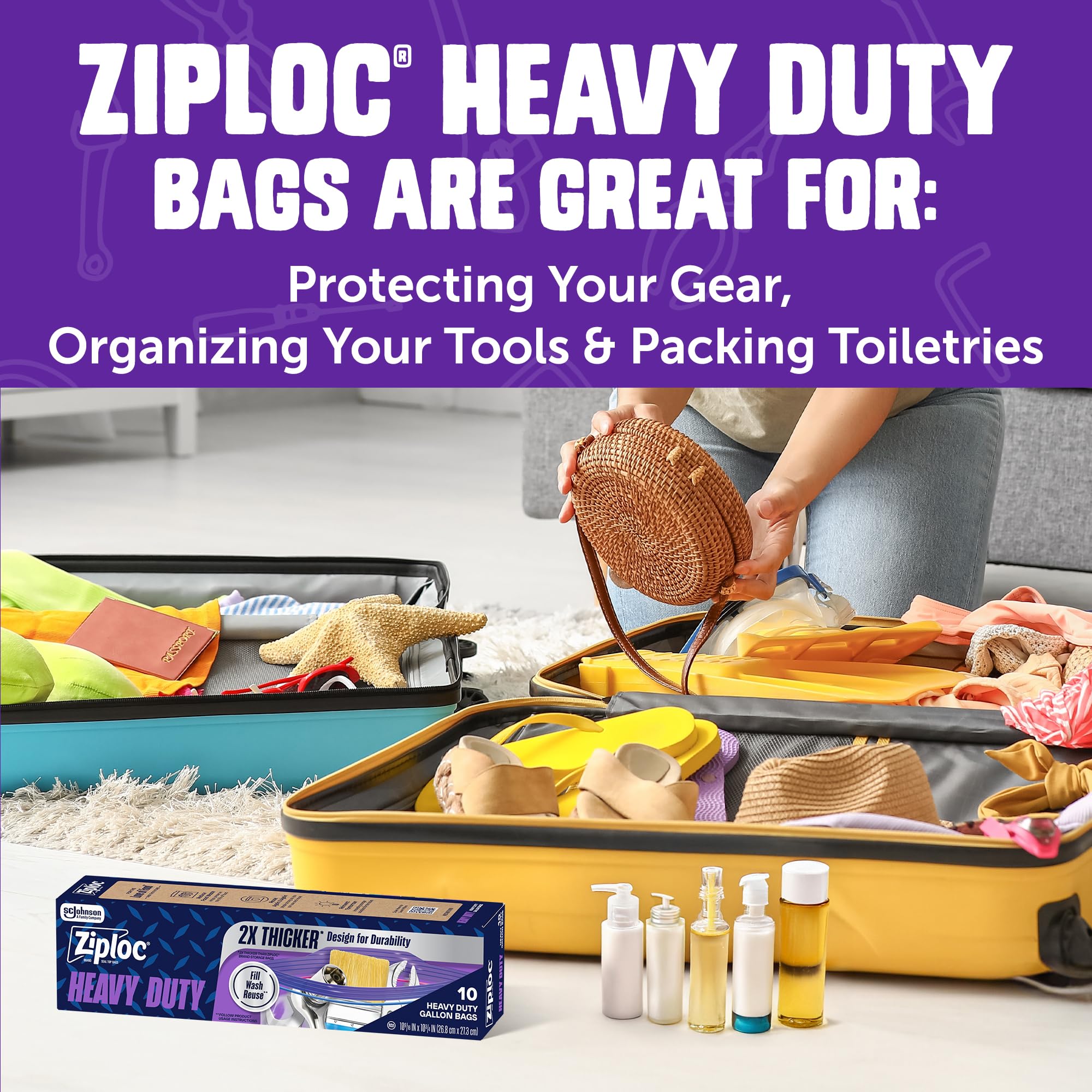 Ziploc Heavy Duty Gallon Storage Bags, Reusable Large Bag for Food, Tools, Craft, and Clothing Storage, 10 Count - Image 5