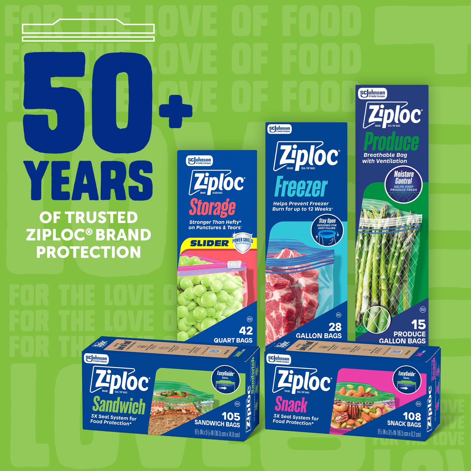 Ziploc Sandwich and Snack Bags Bundle with EasyGuide Texture, Small Plastic Storage Bags with Grip 'N Seal Technology, 105 Count and 280 Count - Image 7